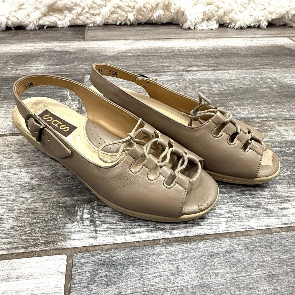 Vintage SAS Mocha Ghillie Shoes 1990's Women's 5.5 M‎ Open Walking Sandal Shoes